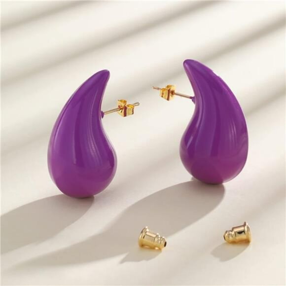 Chunky Purple Hoop Earrings Lightweight, Waterproof, Hollow Open Girls Earings - Picture 1 of 7